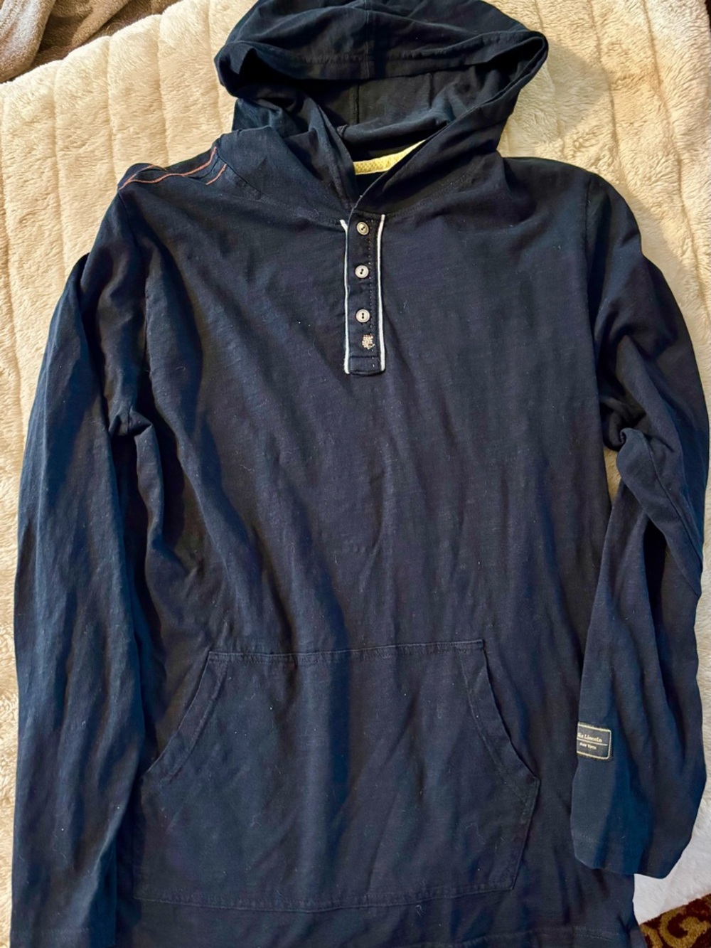 Men's Navy Hooded Long-Sleeve Henley Sweatshirt